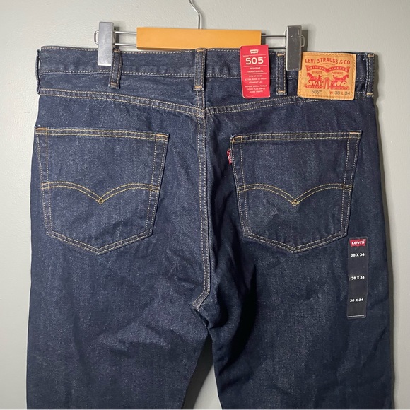 NWT Levi's 505 Dark Wash Jeans 38x34 100% Cotton - Picture 9 of 11